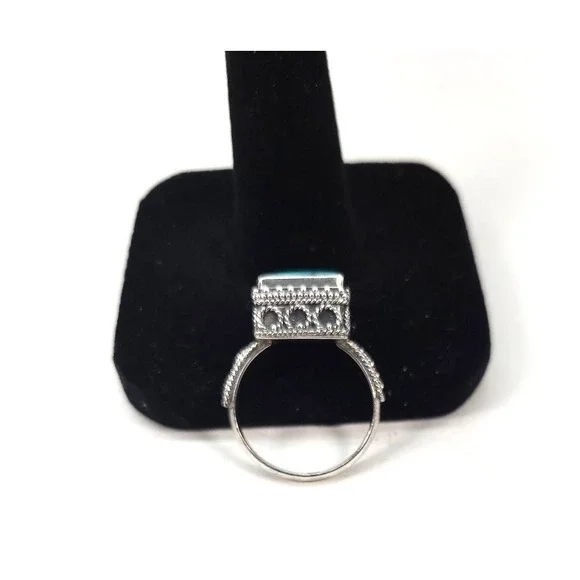Womans Bali Turquoise‎ Sterling Silver Stamped 925 Sz 7 - Picture 6 of 7